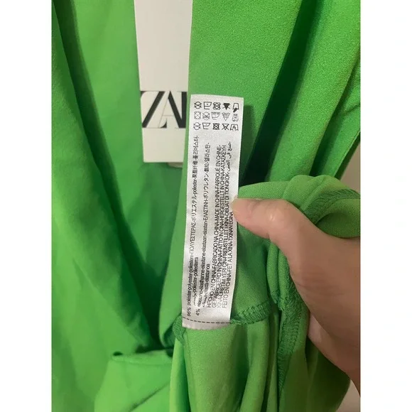 NWT Zara Wrap Mini Dress Women Medium Green Sleeveless Shawl Collar Side Tie - Picture 8 of 9
